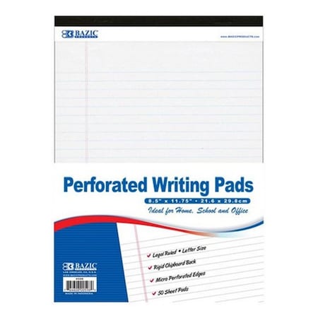 Bazic Products Bazic   50 Ct. 8.5 X 11.75 White Perforated Writing Pad Case of 48, 48PK 598